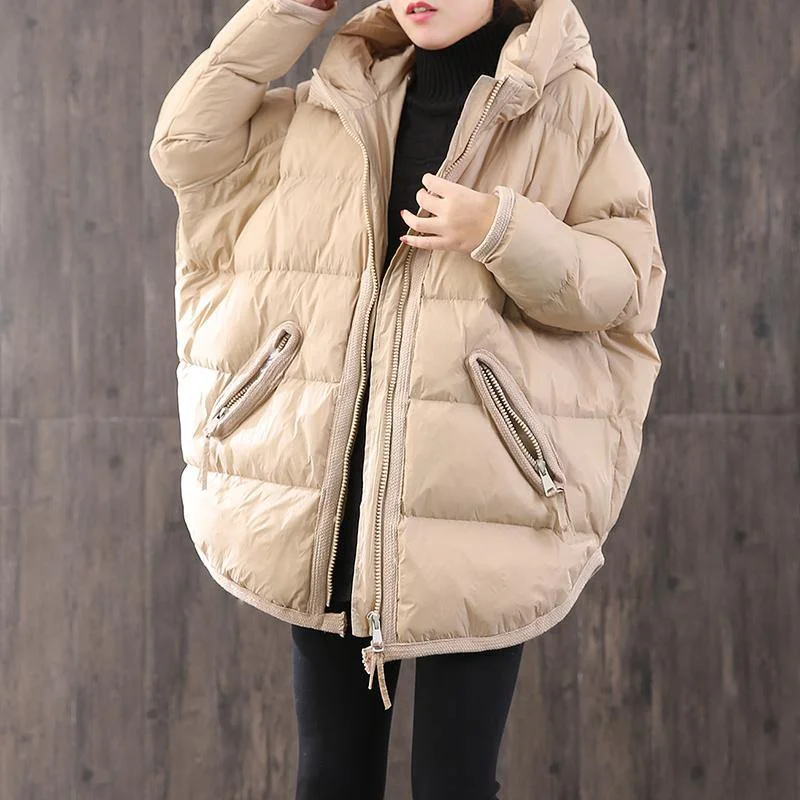 Elegant beige warm winter coat plus size hooded women parka zippered top quality coats