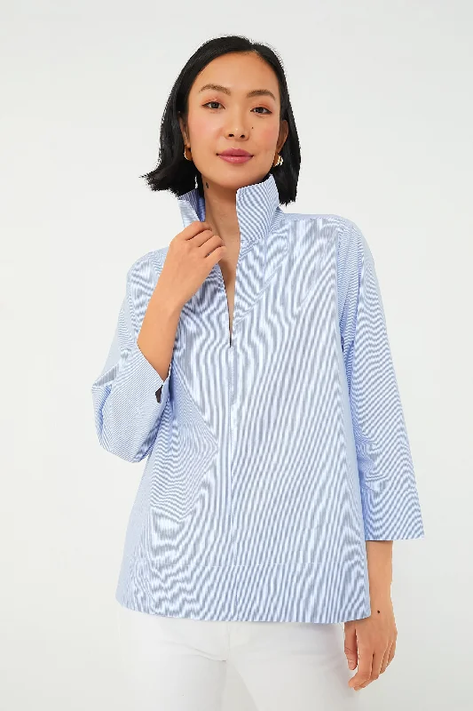 Blue Sullivan Stand Collar Blouse