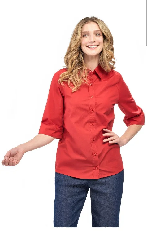 Women's Essential Button Front ¾ Sleeve Camp Shirt