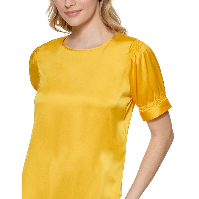 Karl Lagerfeld Paris Women's Short Sleeve Blouse Yellow Size Medium