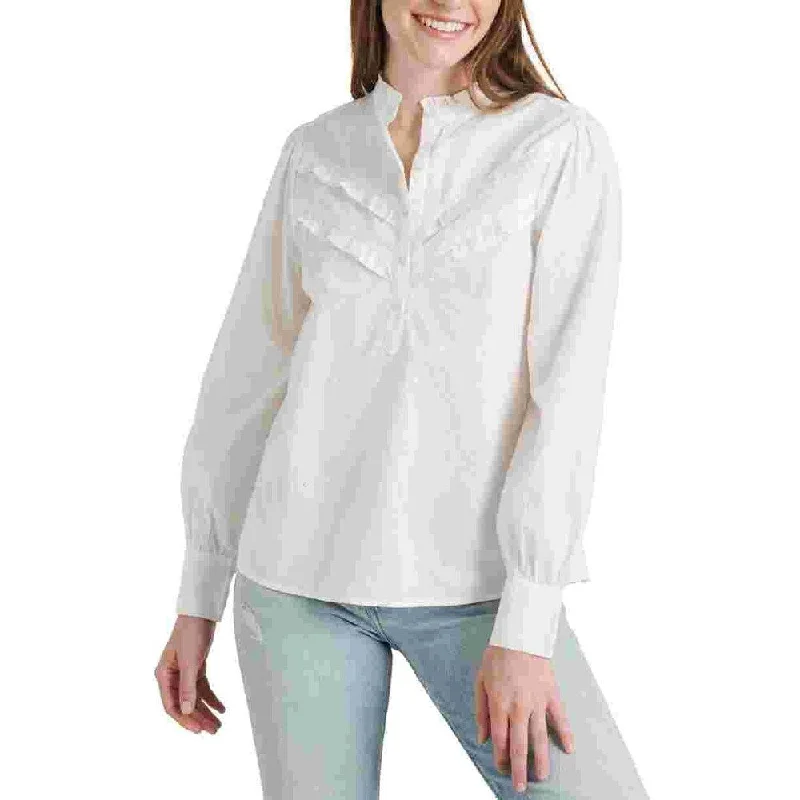 Lucky Brand Women's Elsa Cotton Poplin Popover Blouse White Size X-Large