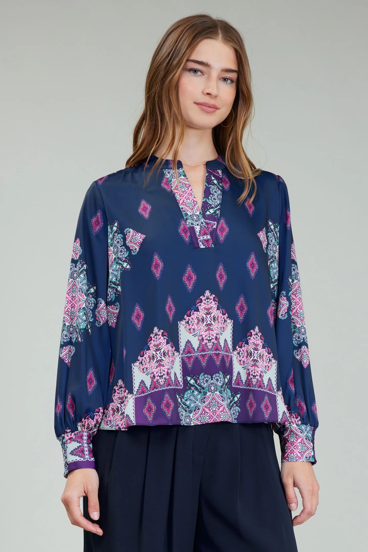 Ornate Border Print Blouse