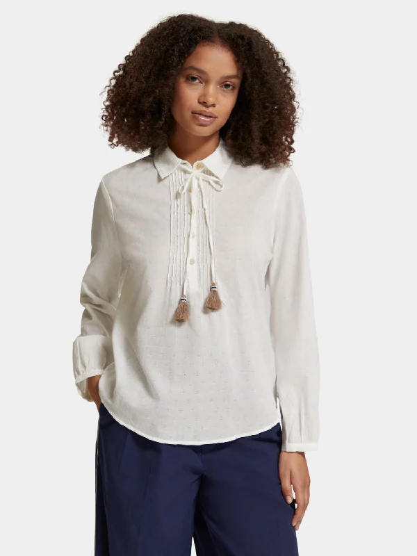 Pintuck tassel blouse