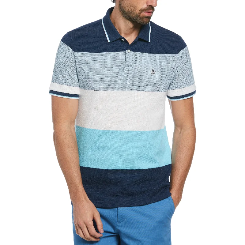 Pique Color Block Stripe Pattern Polo