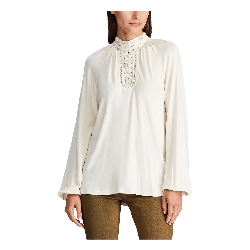 Ralph Lauren Women's Jersey Mock Neck Blouse Beige Size X-Large