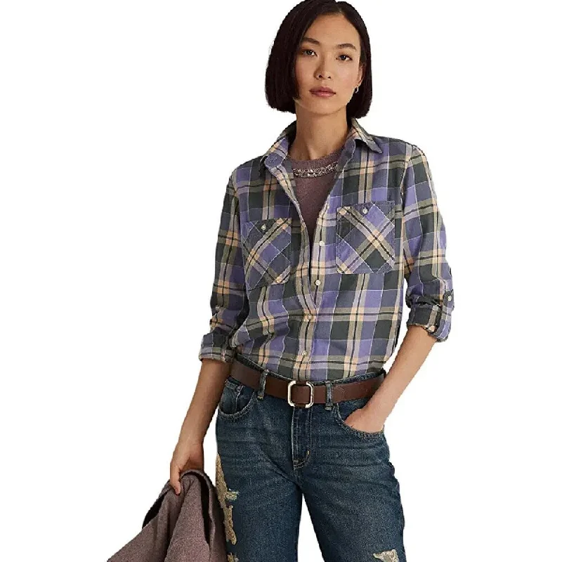 Ralph Lauren Women's Plaid Twill Shirt Purple Size Large