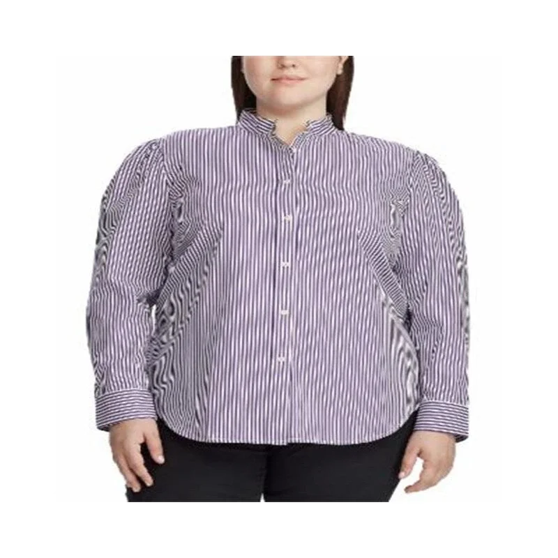 Ralph Lauren Women's Puff Sleeve Cotton Shirt Purple Size 14W