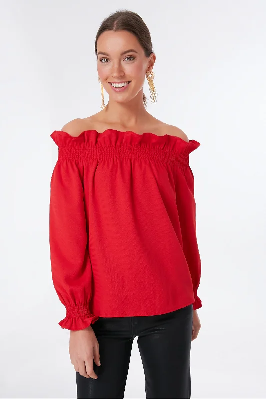 Red Off the Shoulder Marguerite Blouse