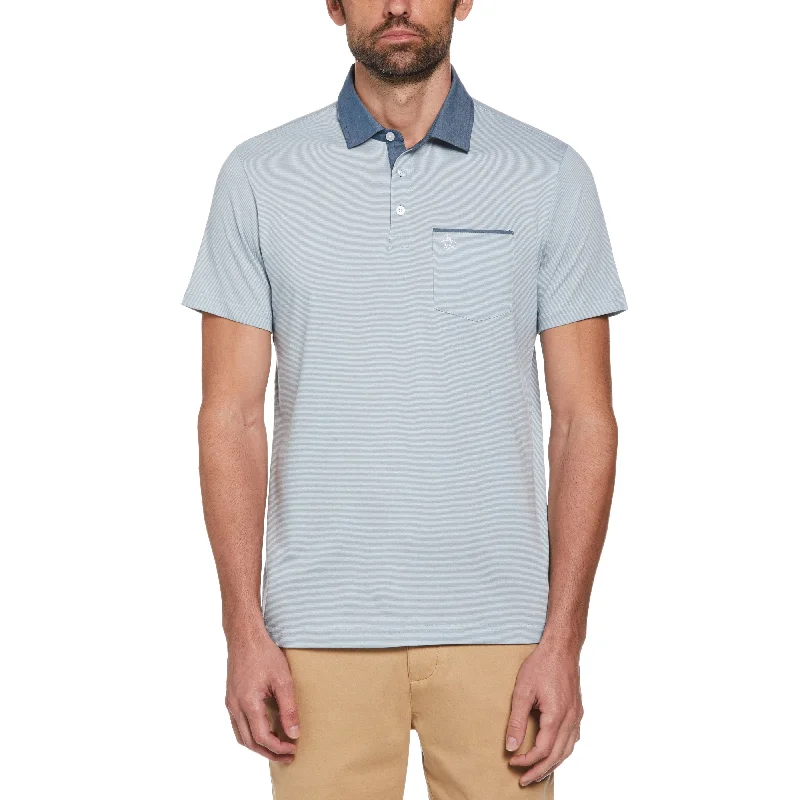 Stripe Chambray Collar Polo