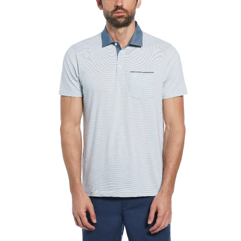 Stripe Chambray Collar Polo