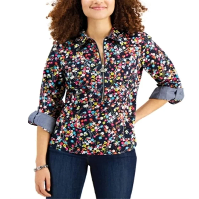 Tommy Hilfiger Women's Cotton Printed Utility Shirt Black Size XL