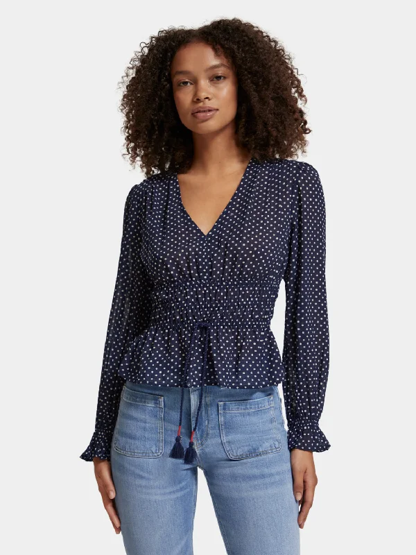 V-neck polka dot blouse