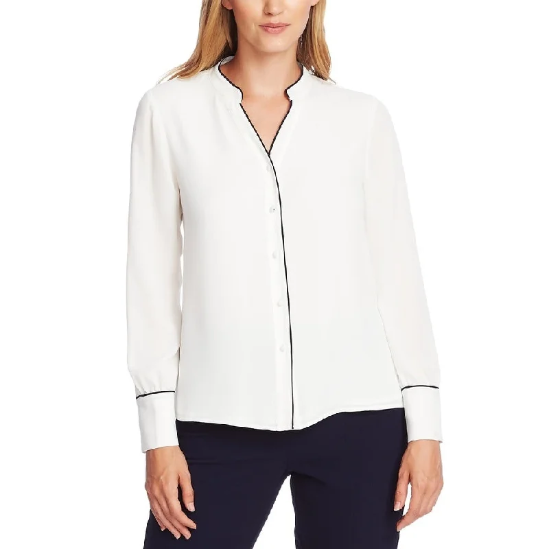 Vince Camuto Women's Piped Button Up Blouse White Size X-Large