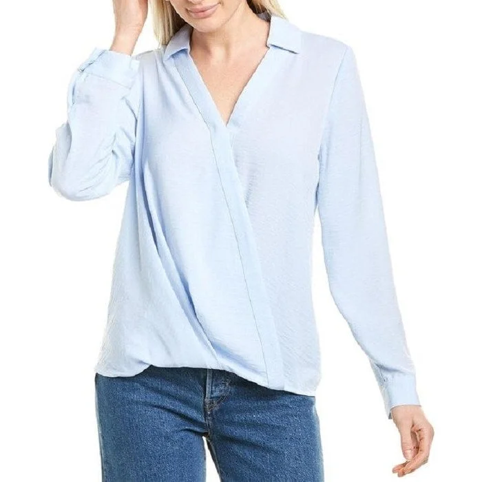 Vince Camuto Women's Wrap Front Rumple Twill Blouse Blue Size Large