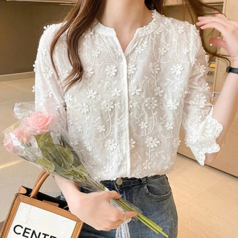 Womens Summer Embroidery Floral Lace Blouse