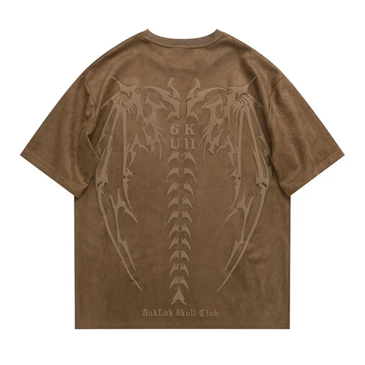 6Kull Suede Bone Wing Design T-shirt