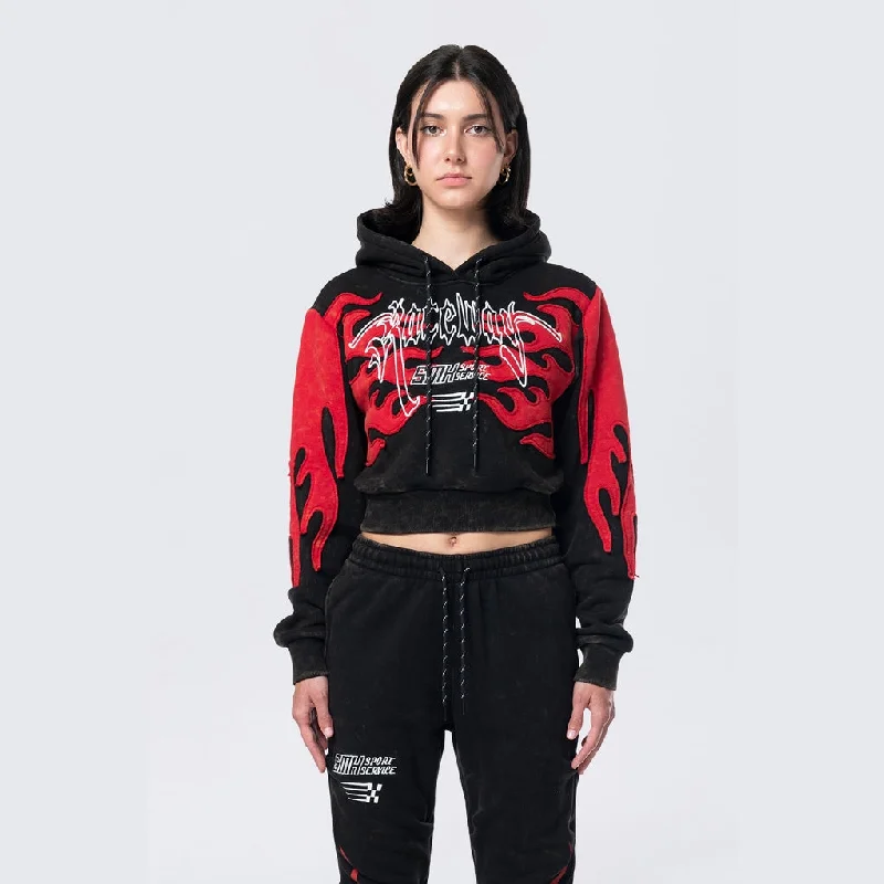 Cropped Racing Hoodie - Black