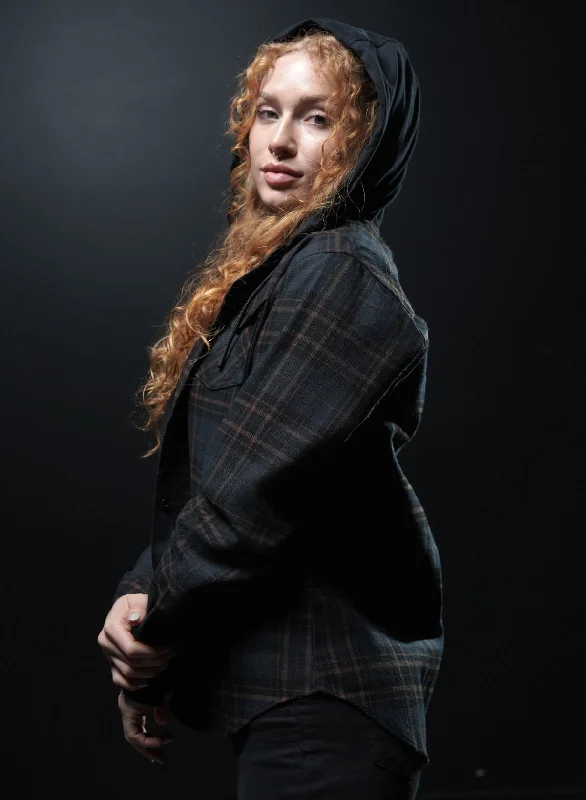 WOMEN'S HOODED FOREVER FLANNEL - NAVY