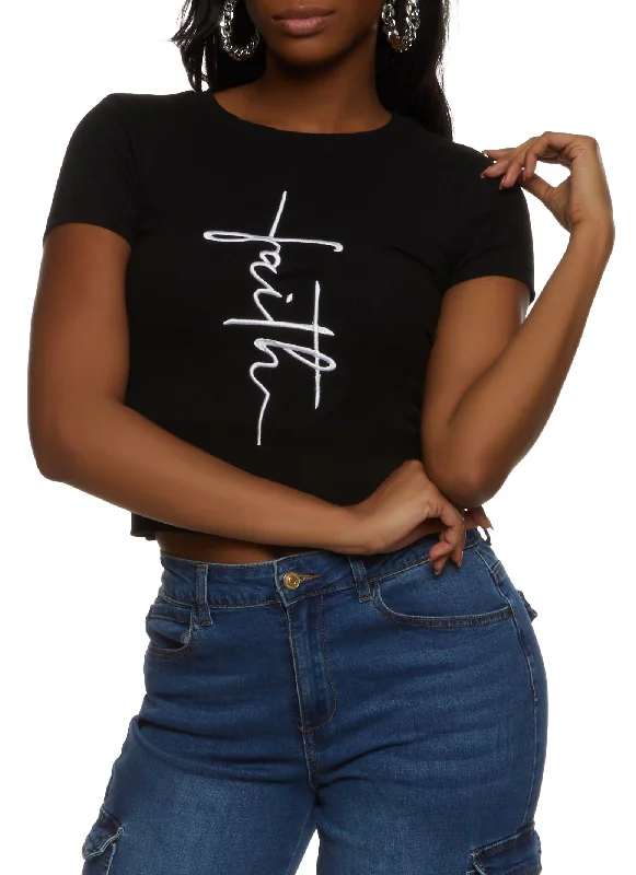 Faith Embroidered Cropped Tee