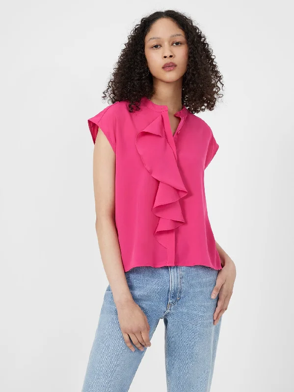 Crepe Light Cropped Ruffle Blouse