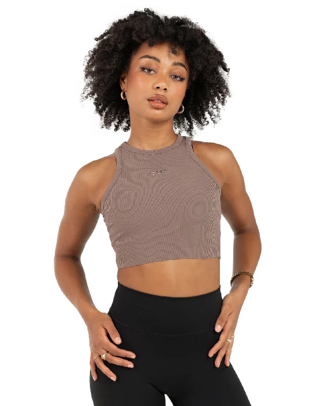 Cropped Ribbed Singlet - Brown