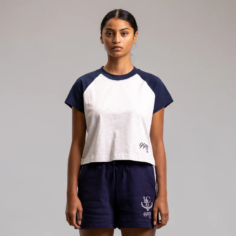 Unscripted Raglan Cropped Tee Womens WHITE MARLE/NAVY