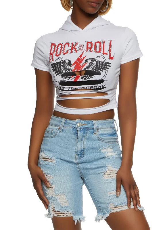 Rock And Roll Laser Cut Cropped Graphic Tee