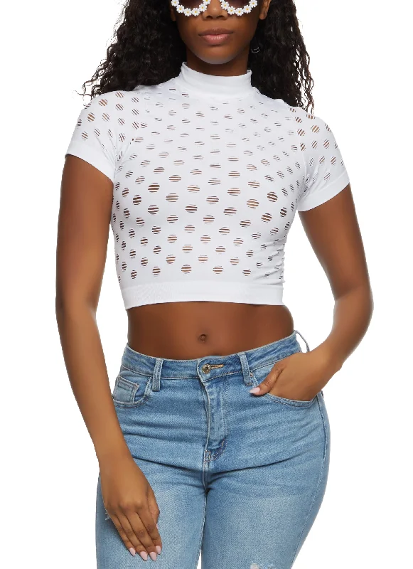 Seamless Mock Neck Cut Out Cropped Tee