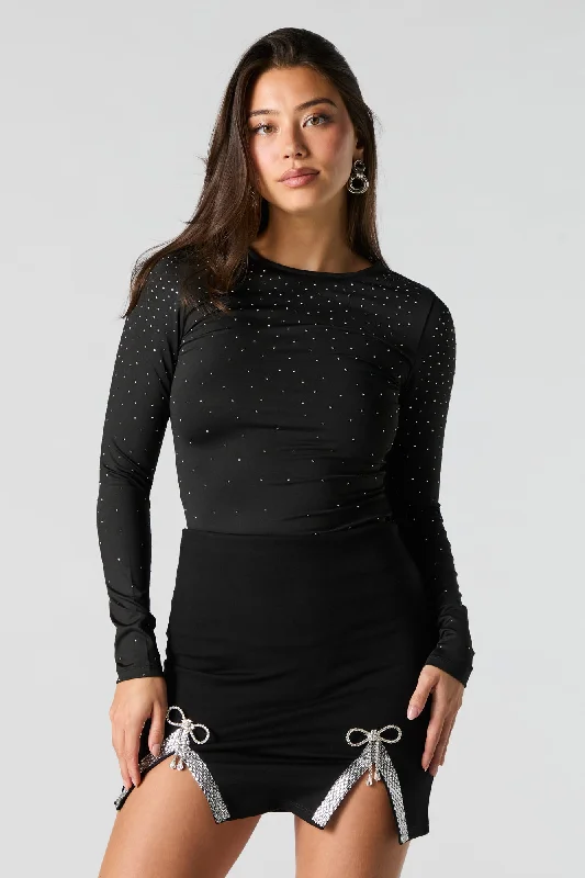 Contour Rhinestone Long Sleeve Bodysuit