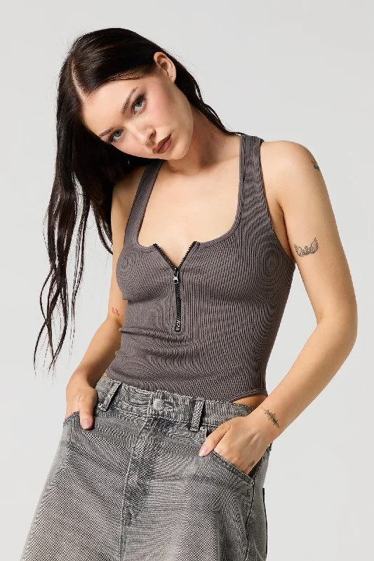 Ribbed Zip-Up Bodysuit