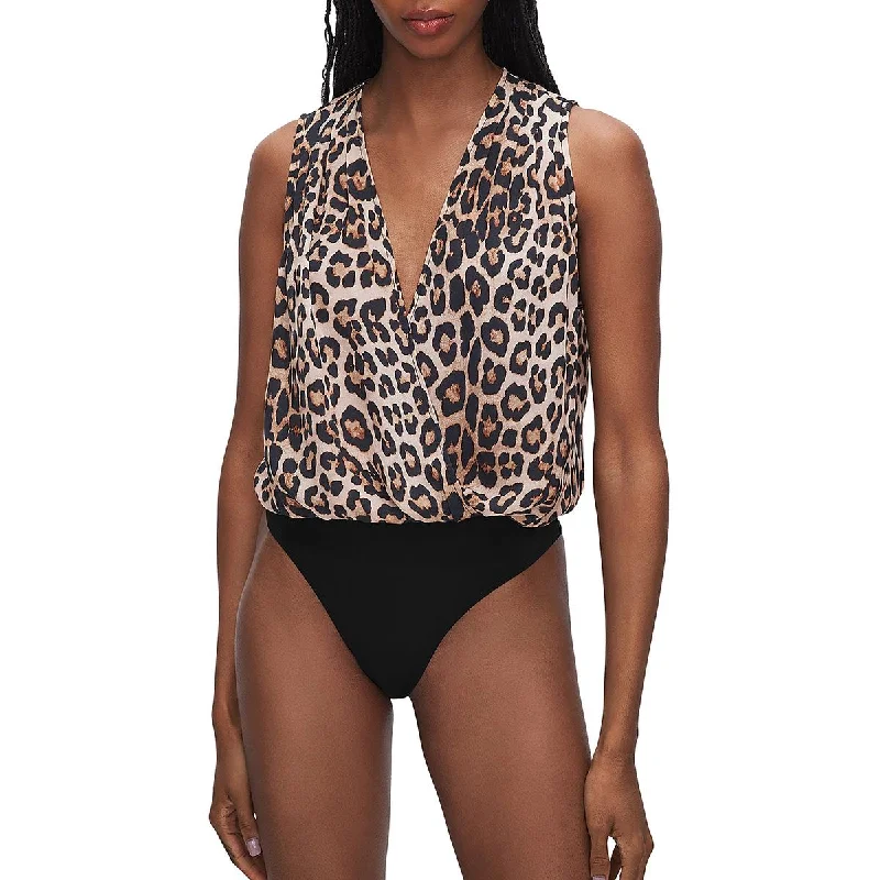 Good American Womens Animal Print Faux Wrap Bodysuit