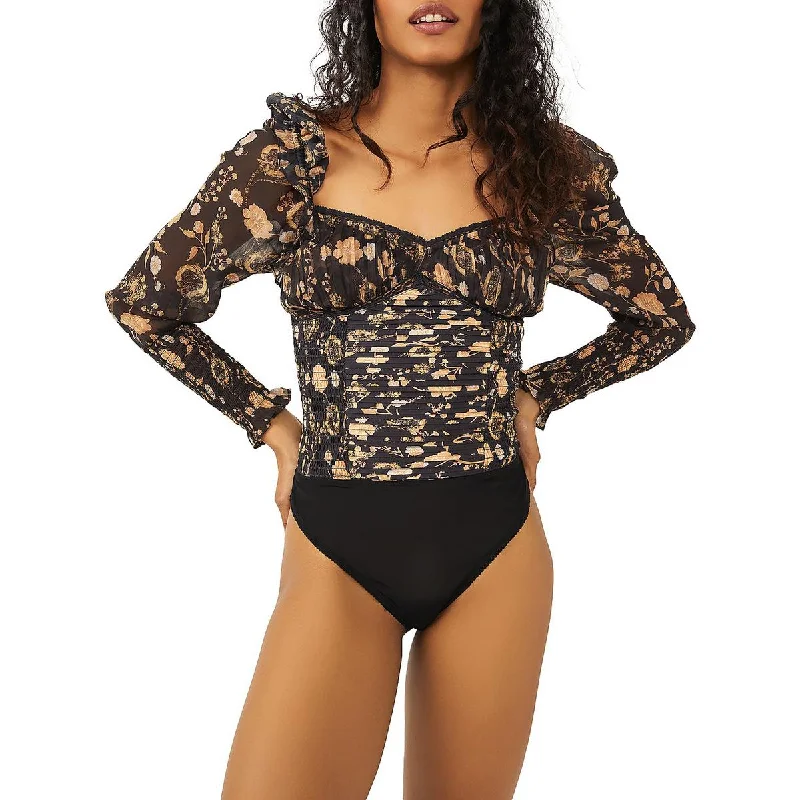 Intimately Free People Womens Brunch Date Printed Ruffled Bodysuit