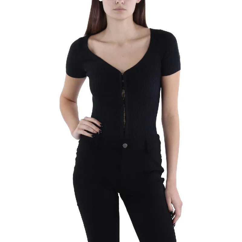 Womens Ribbed Knit Thong Bodysuit