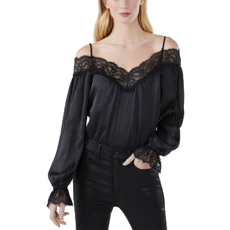 BCBGMAXAZRIA Womens Off The Shoulder Lace Trim Bodysuit