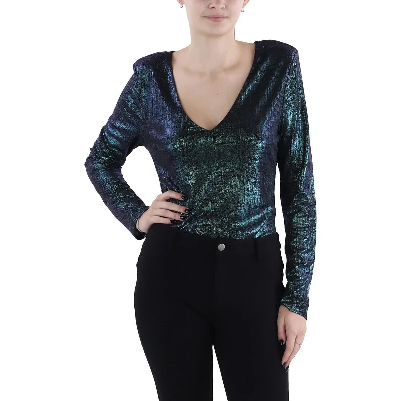 Steve Madden Womens Metallic V-Neck Bodysuit