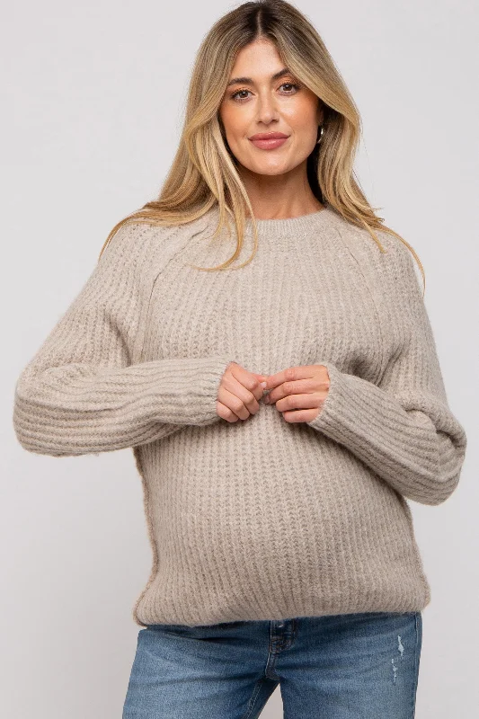 Beige Basic Chunky Knit Maternity Sweater