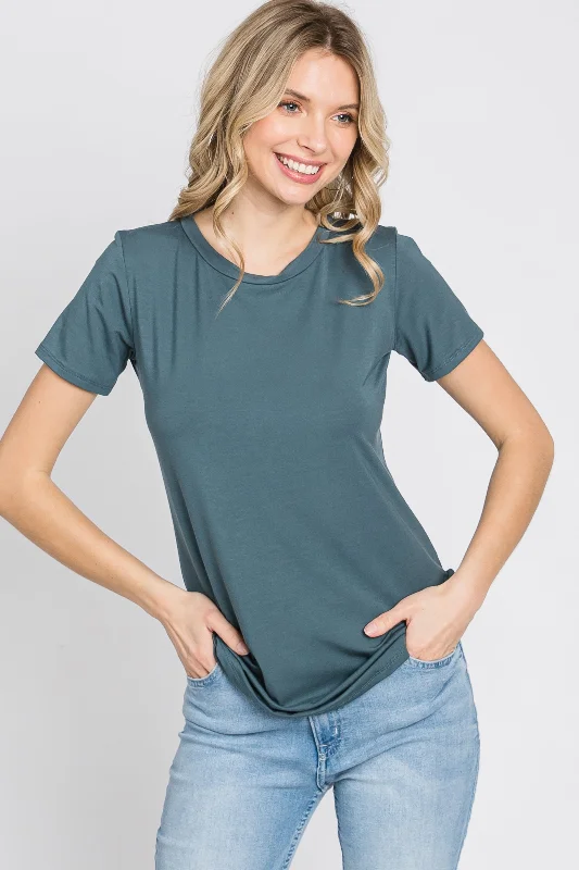 Blue Basic Short Sleeve Top