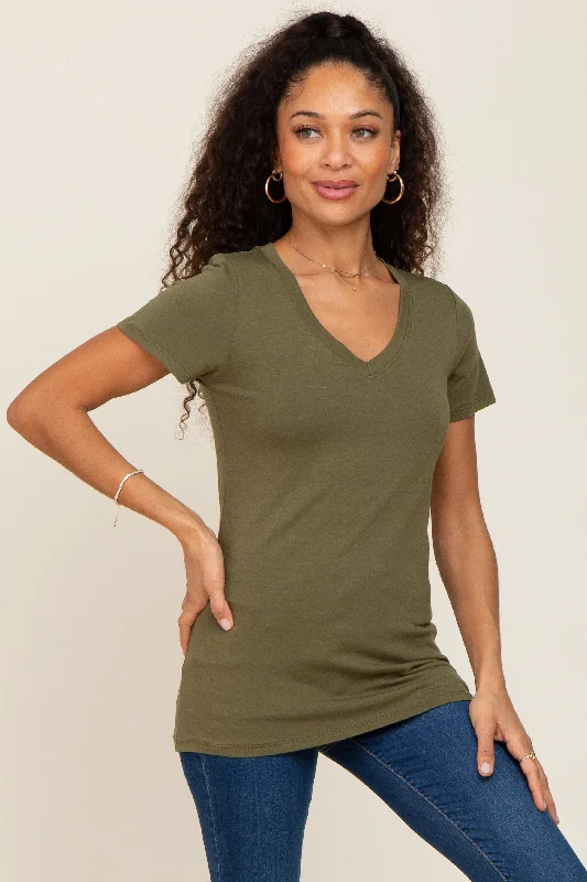 Olive Basic V-Neck Tee