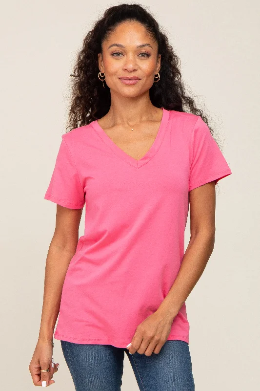 Pink Basic V-Neck Tee